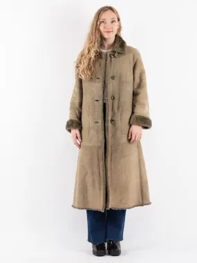 Vintage 70's Women Sheepskin Long Coat in Beige Green