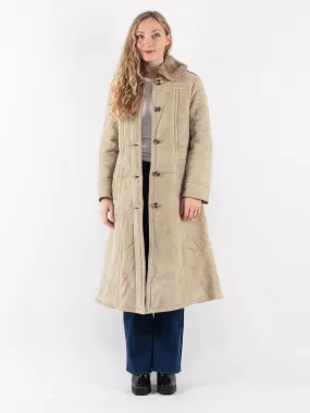 Vintage 70's Women Sheepskin Long Coat in Beige