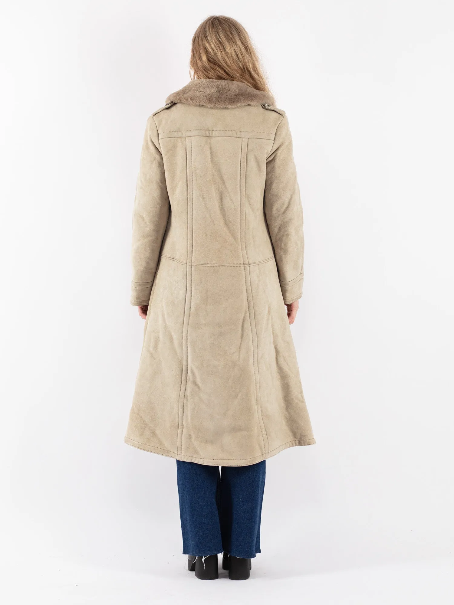 Vintage 70's Women Sheepskin Long Coat in Beige