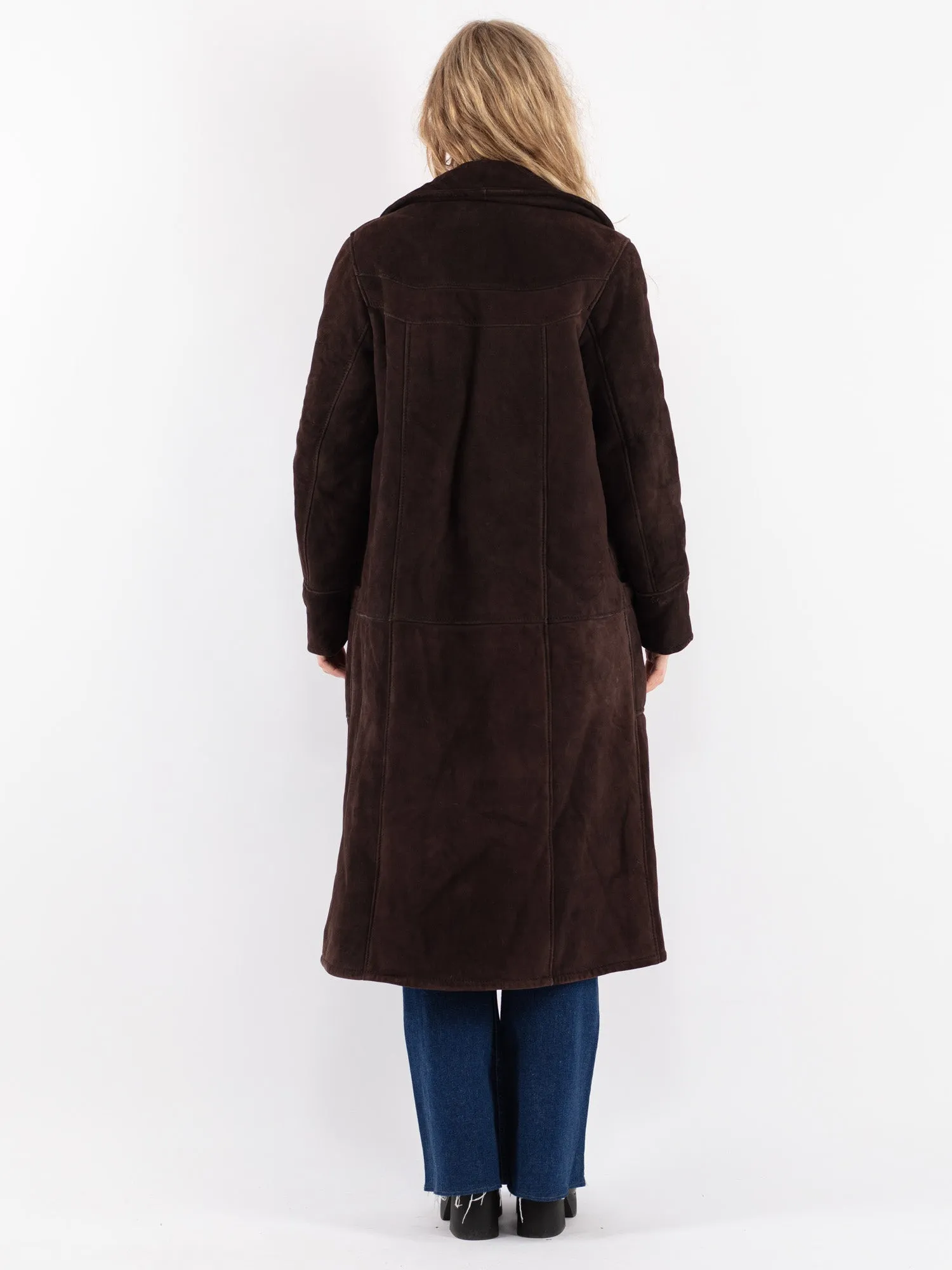 Vintage 70's Women Sheepskin Long Coat in Brown