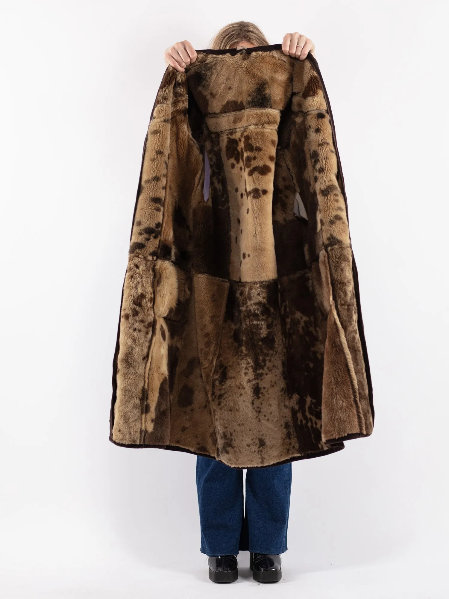 Vintage 70's Women Sheepskin Long Coat in Brown