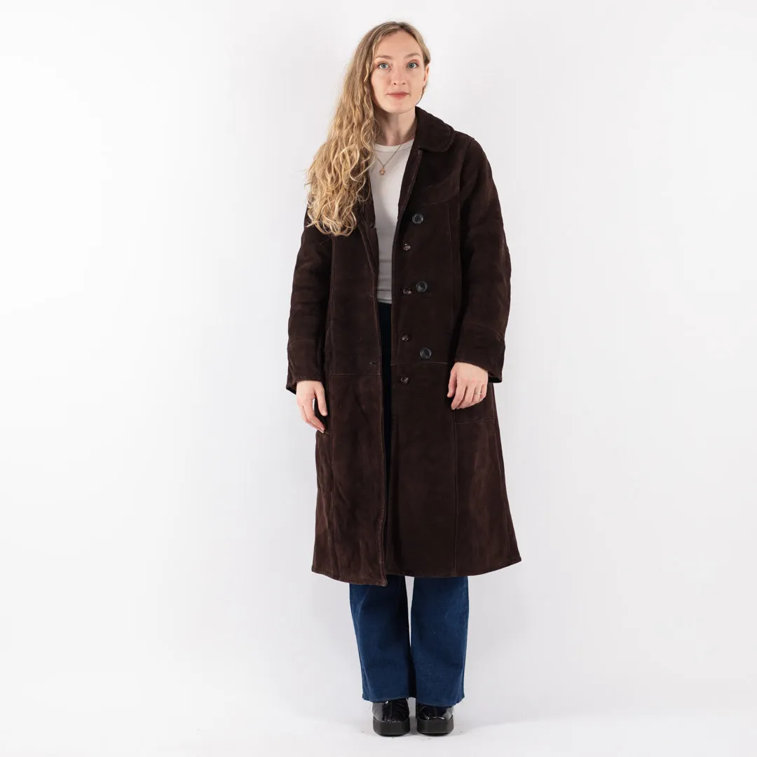 Vintage 70's Women Sheepskin Long Coat in Brown