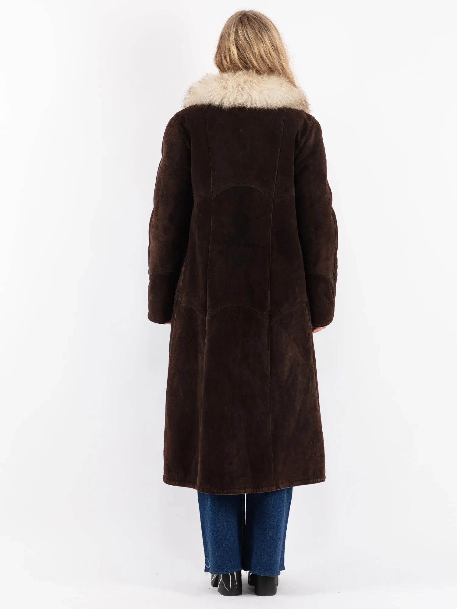 Vintage 70's Women Sheepskin Shearling Coat in Brown