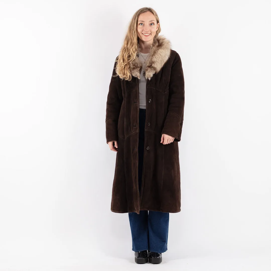 Vintage 70's Women Sheepskin Shearling Coat in Brown