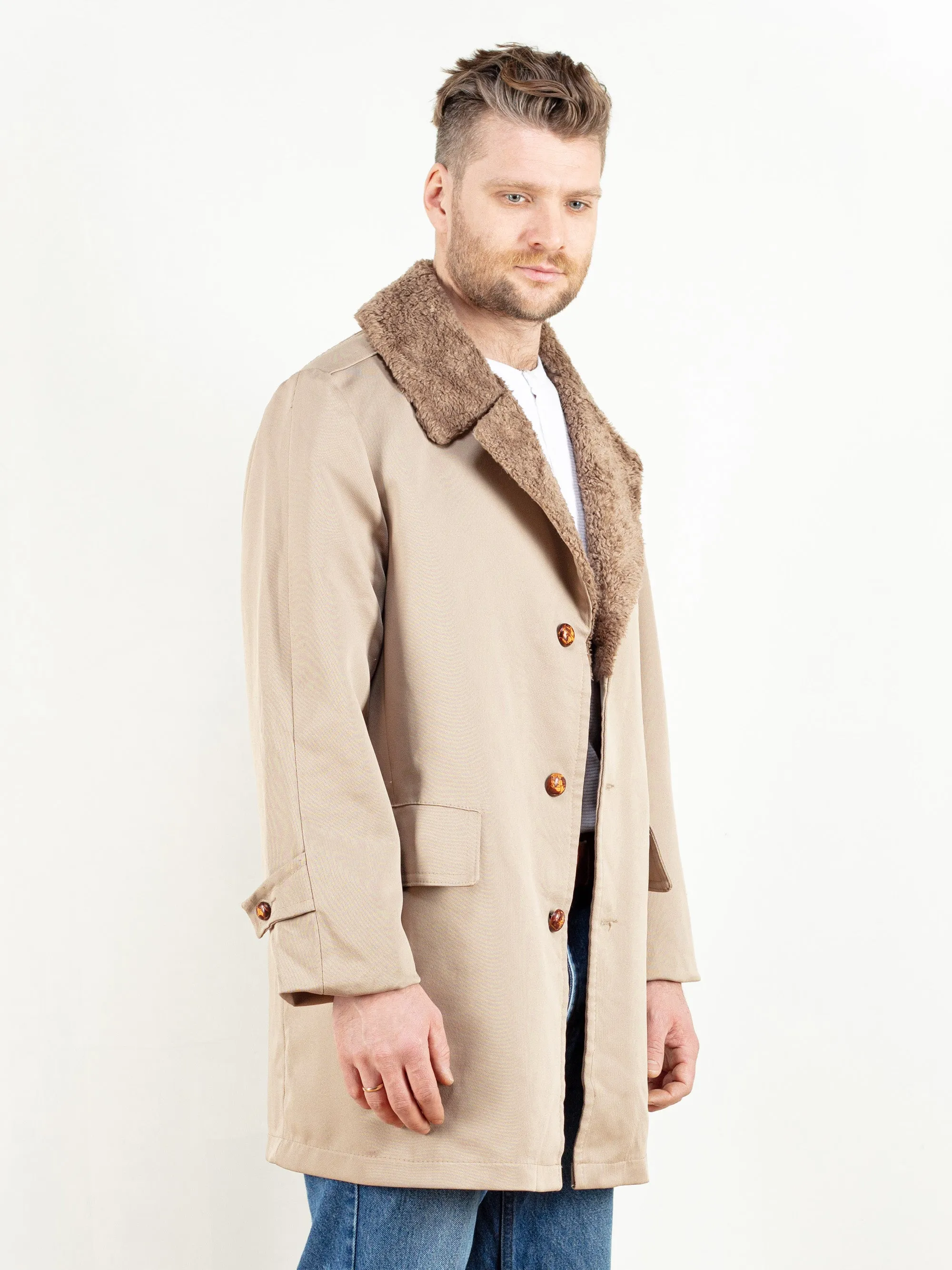 Vintage 80's Casual Mens Beige Coat