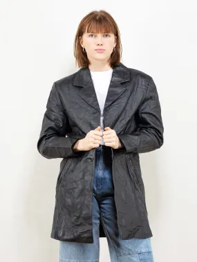 Vintage 80's Women Black Leather Coat