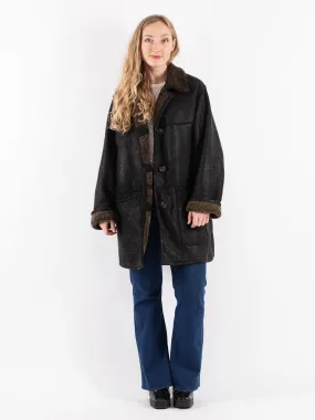 Vintage 80's Women Sheepskin Coat in Black