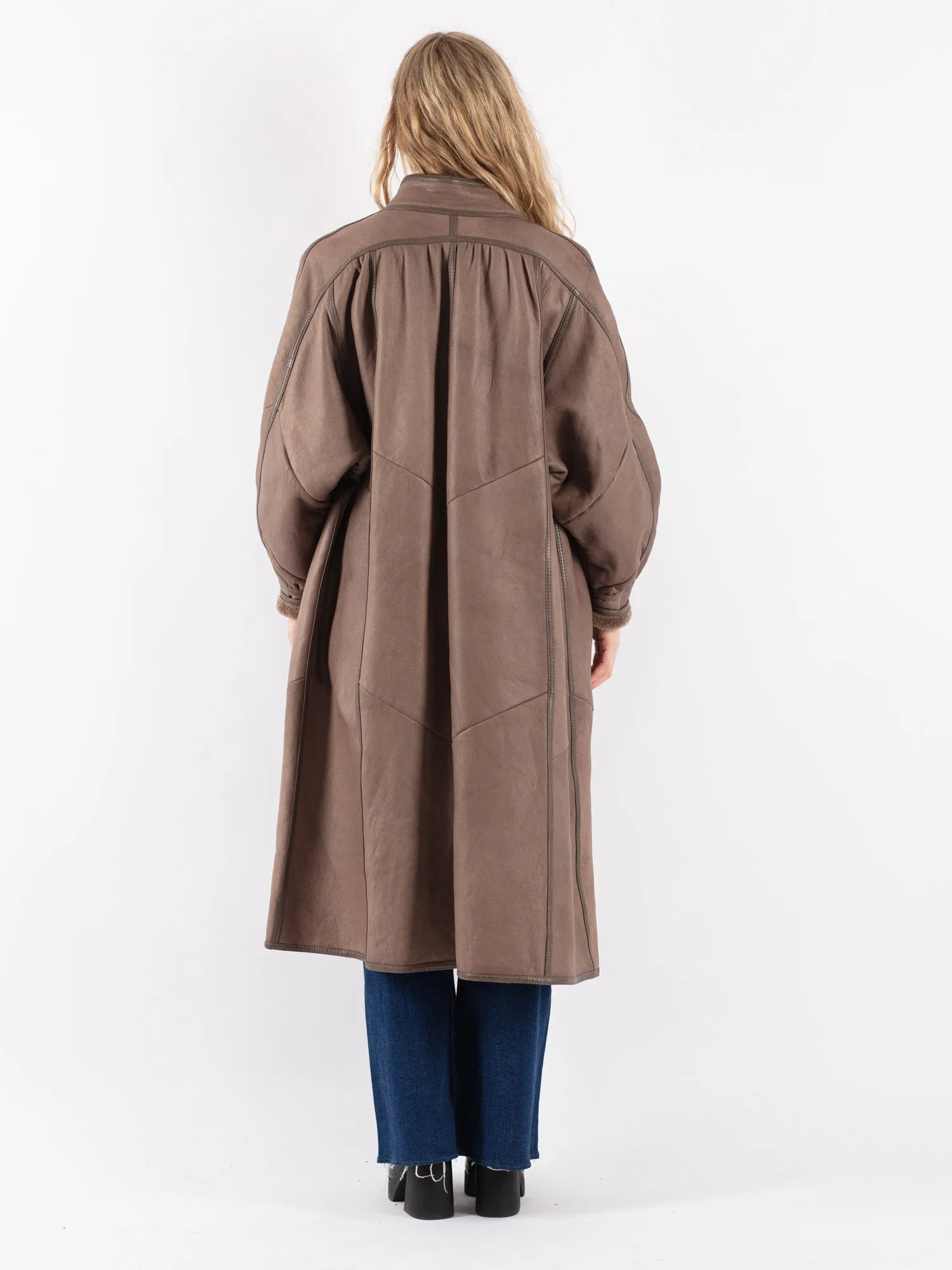 Vintage 80's Women Sheepskin Long Coat in Brown