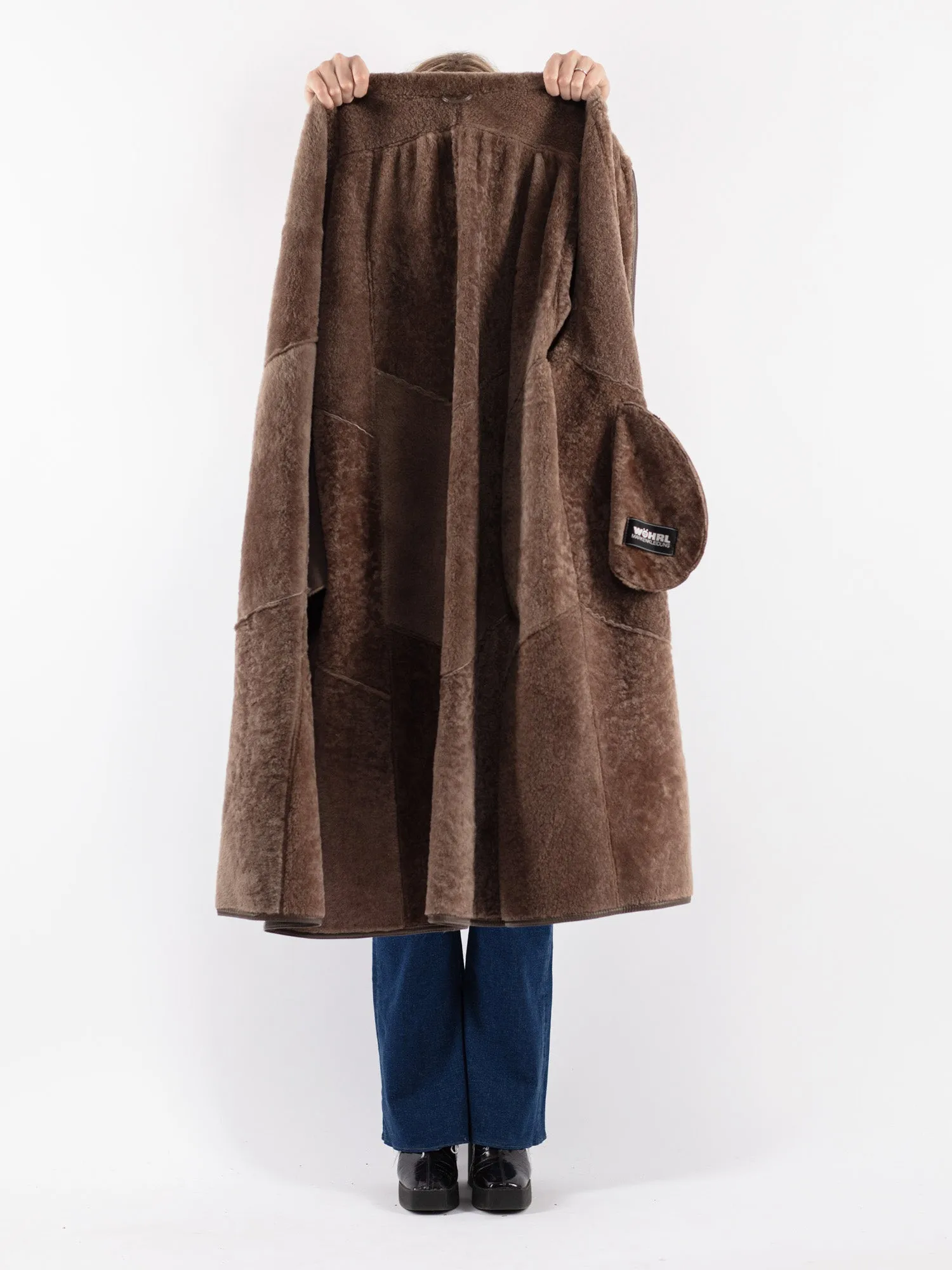 Vintage 80's Women Sheepskin Long Coat in Brown