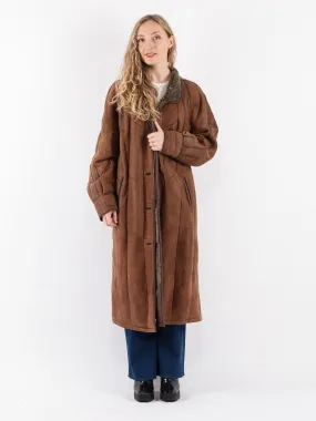 Vintage 90's Women Sheepskin Long Coat in Brown