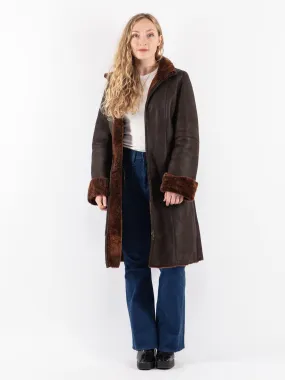 Vintage 90's Women Sheepskin Shearling Coat in Brown