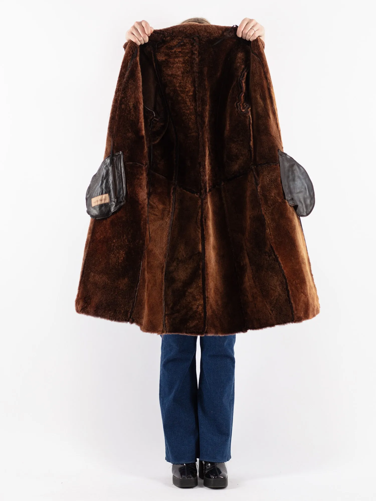 Vintage 90's Women Sheepskin Shearling Coat in Brown