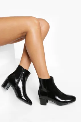 Wide Width Low Block Patent Shoe Boot