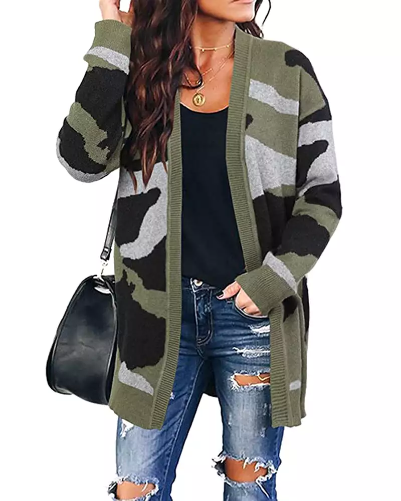 Women's Cardigans Kniting Bicolor Camo Long Sleeves