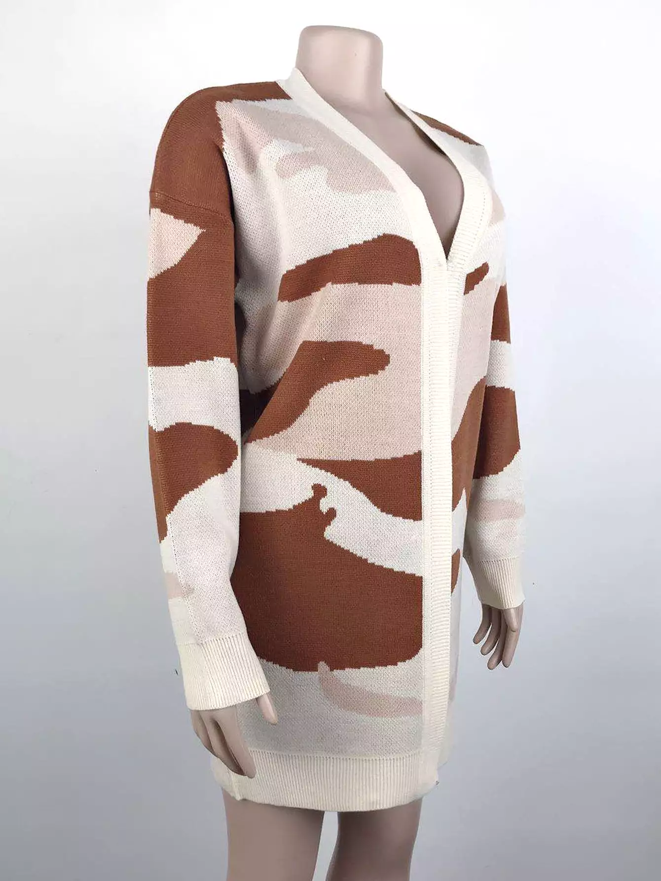 Women's Cardigans Kniting Bicolor Camo Long Sleeves