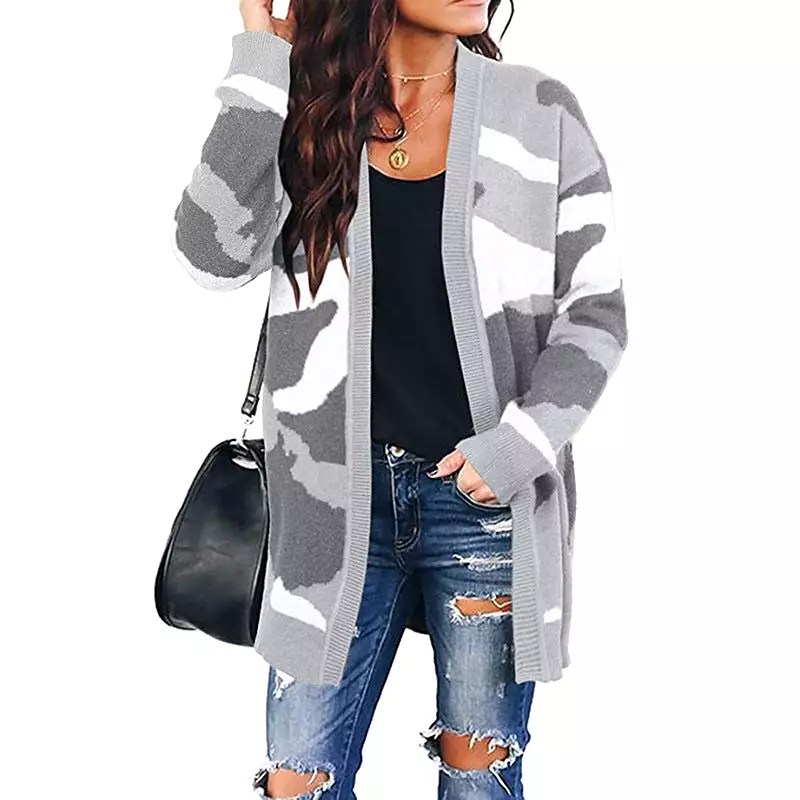 Women's Cardigans Kniting Bicolor Camo Long Sleeves