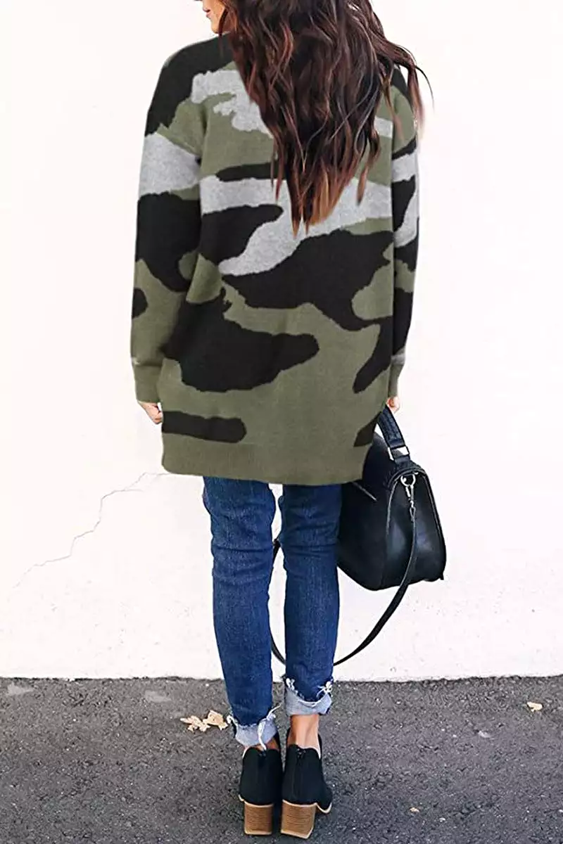 Women's Cardigans Kniting Bicolor Camo Long Sleeves