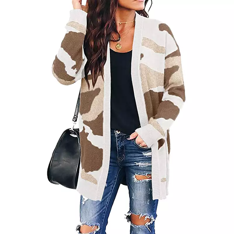 Women's Cardigans Kniting Bicolor Camo Long Sleeves