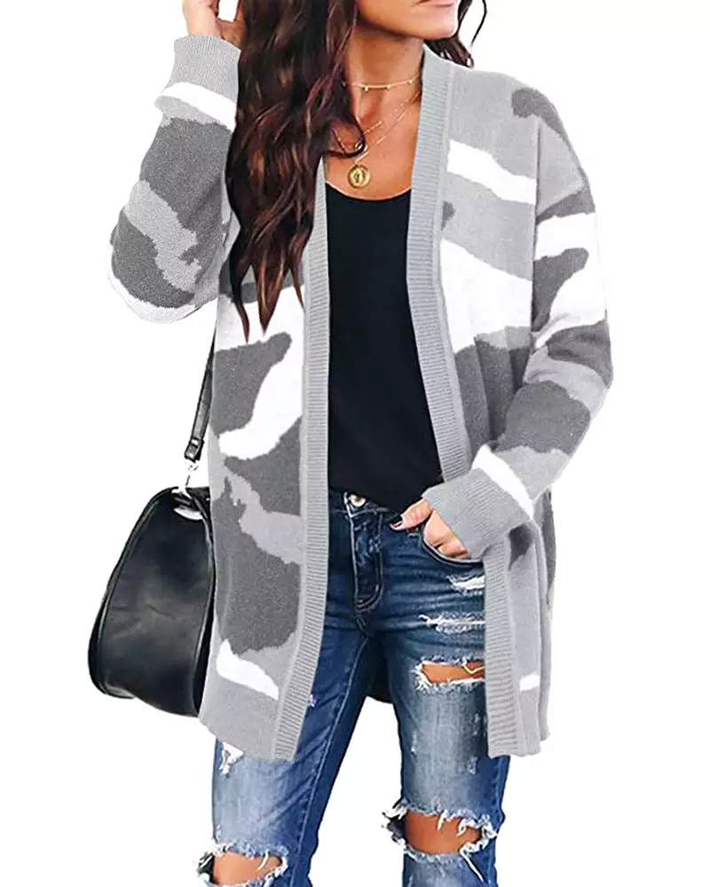 Women's Cardigans Kniting Bicolor Camo Long Sleeves