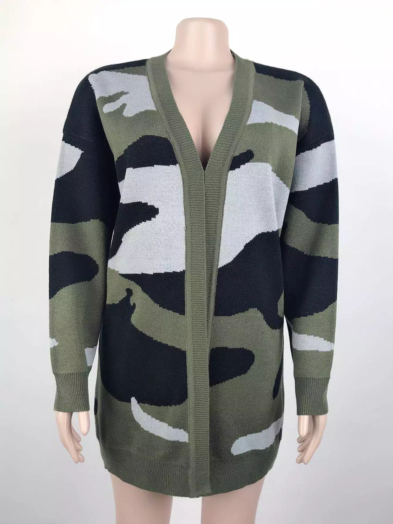 Women's Cardigans Kniting Bicolor Camo Long Sleeves