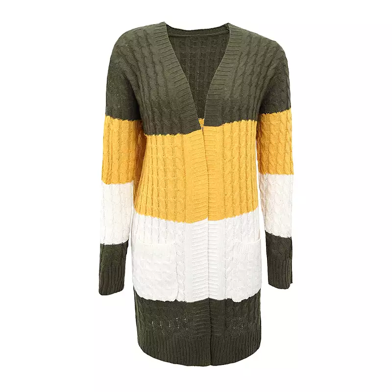 Women's Cardigans Kniting Bicolor Stripes Twist