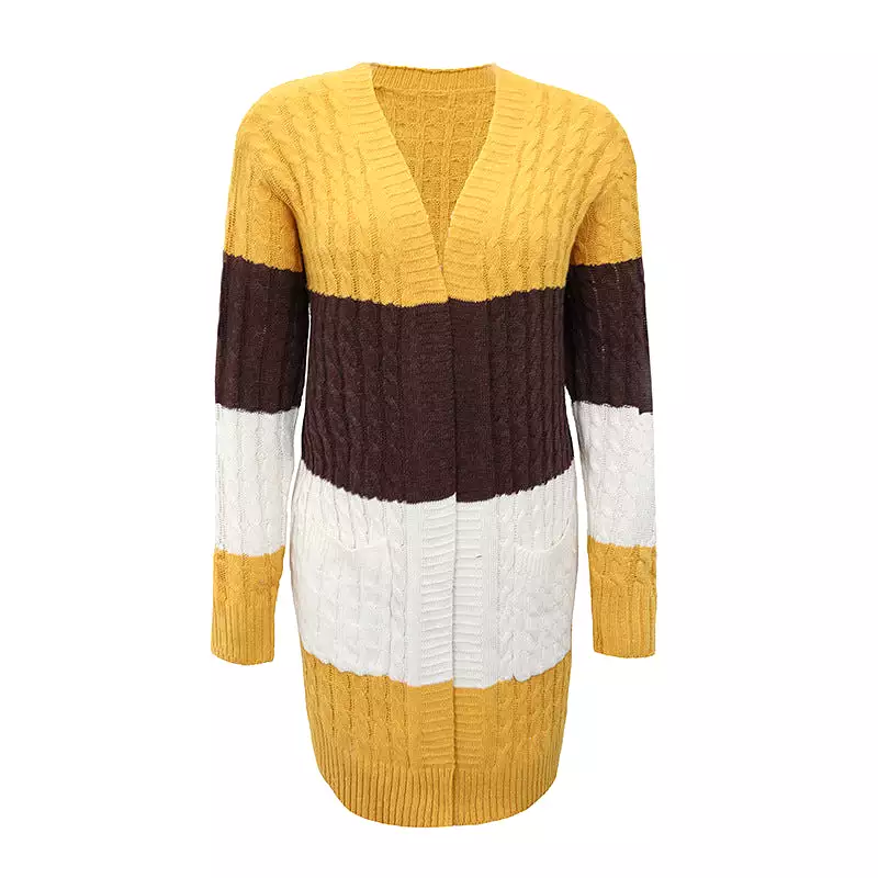 Women's Cardigans Kniting Bicolor Stripes Twist