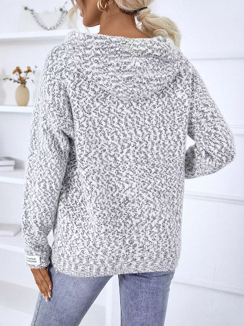 Women's Cardigans Kniting Hoods Drawstring Zippers Long Sleeves