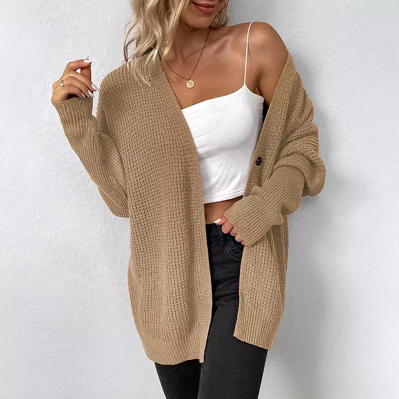 Women's Cardigans Kniting Plain Bat Sleeves Button