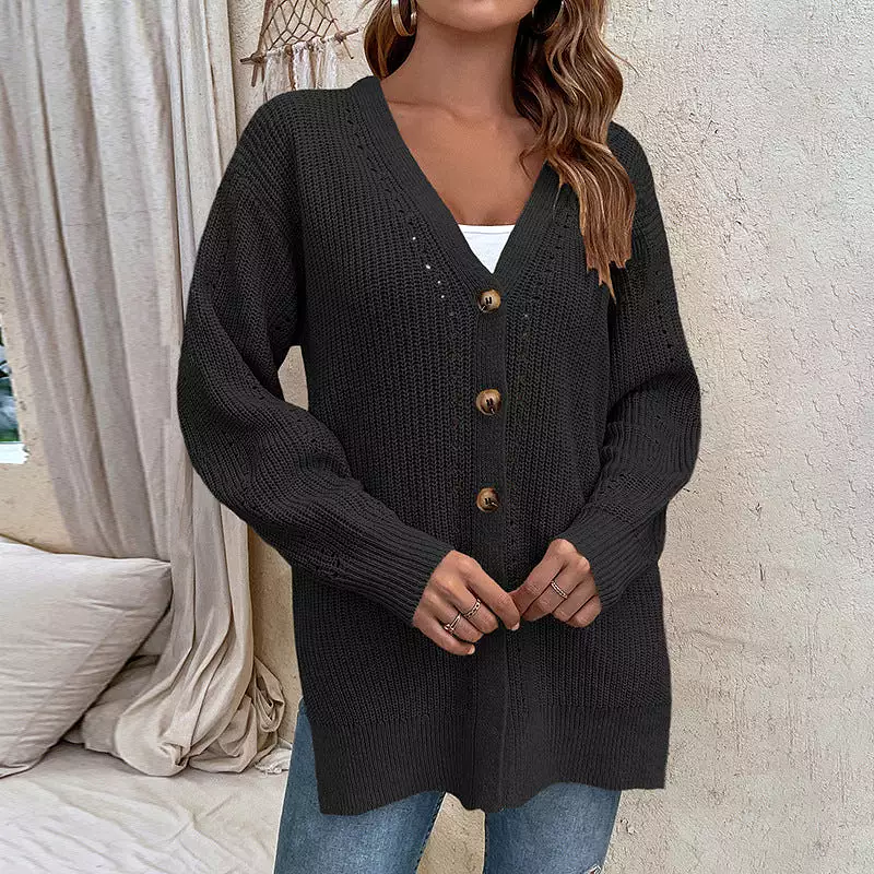 Women's Cardigans Kniting Plain Cuts Buttons Long Sleeves