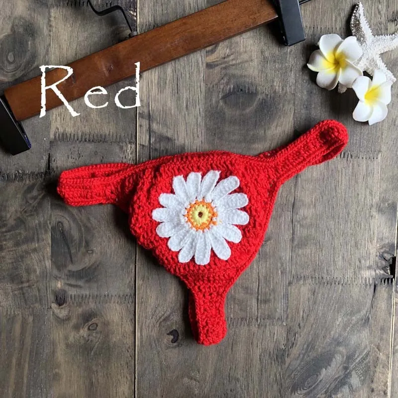 Women's Cotton Sexy Hand Knitting Flower Pattern Thong Swimwear