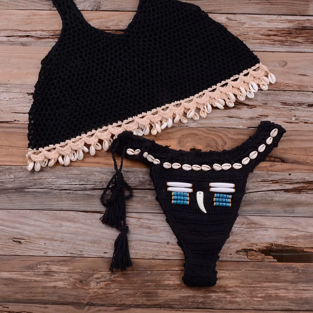 Women's Cotton Two Piece Split Knit Handmade Crochet Swimwear