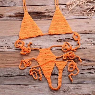 Women's Handmade Crochet Sexy Bikini Set Sun Bathing Beach Swimwear