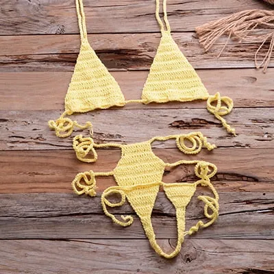 Women's Handmade Crochet Sexy Bikini Set Sun Bathing Beach Swimwear