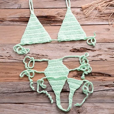 Women's Handmade Crochet Sexy Bikini Set Sun Bathing Beach Swimwear