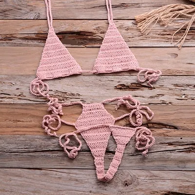 Women's Handmade Crochet Sexy Bikini Set Sun Bathing Beach Swimwear