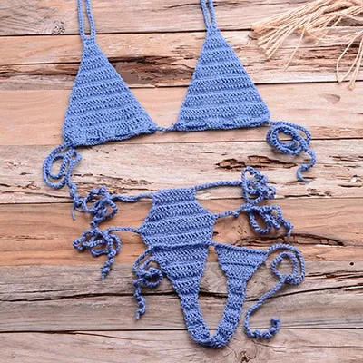 Women's Handmade Crochet Sexy Bikini Set Sun Bathing Beach Swimwear