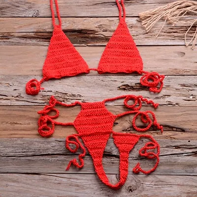 Women's Handmade Crochet Sexy Bikini Set Sun Bathing Beach Swimwear