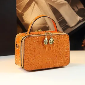 Women's Luxury Crocodile Pattern Leather Portable Box Messenger Handbag