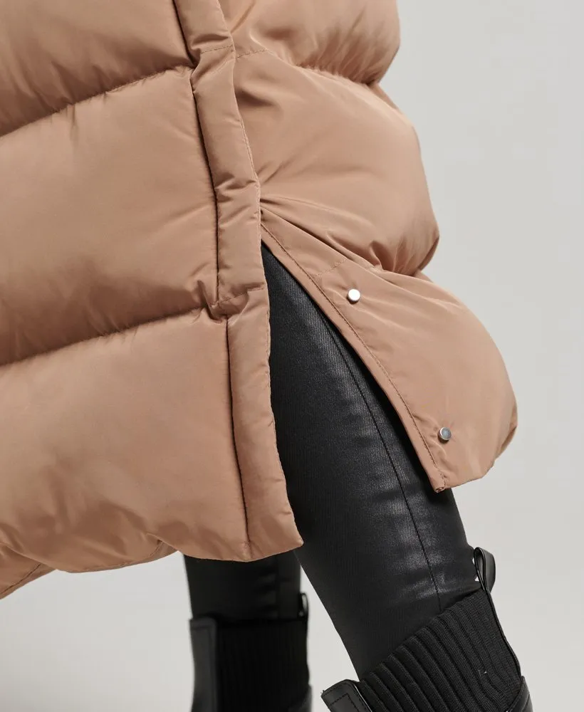 Womens Superdry Hooded Maxi Puffer Coat in Brown