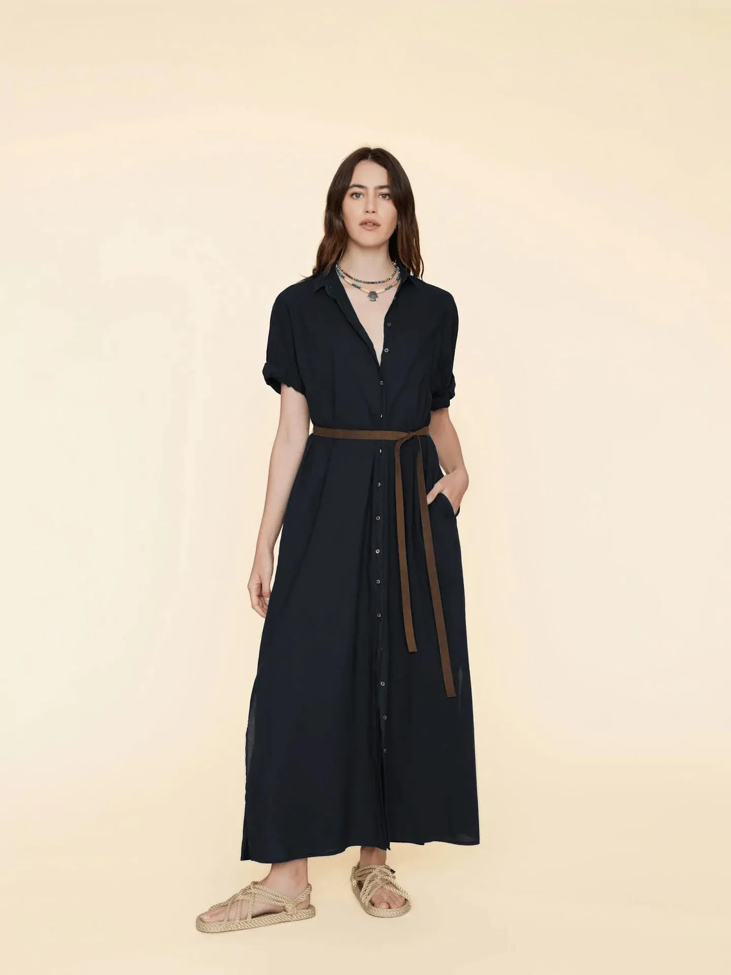 Xirena LINNET Short Sleeve Maxi Dress in Black 